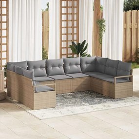 vidaXL Σετ Καναπέ Κήπου 9 pcs Μπεζ Πολυ ράταν