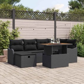 vidaXL Σετ Καναπέ Κήπου 7 pcs Μαύρο συνθετικό ρατάν