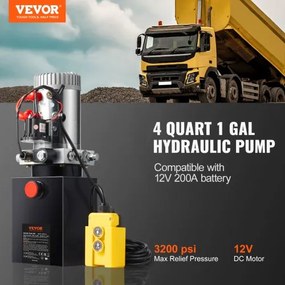 VEVOR Hydraulic Pump 4 Quart/3,8 L Single Acting Dump Trailer Pump Μονάδα ισχύος DC 12V