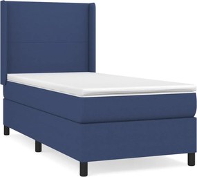 vidaXL Κρεβάτι Boxspring με Στρώμα Μπλε 90x200 εκ.Υφασμάτινο