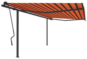 Τέντα Συρόμενη Αυτόματη με Στύλους Πορτοκαλί/Καφέ 4,5x3,5 μ.