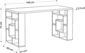 Γραφείο εργασίας Labirent Megapap χρώμα sapphire oak - λευκό 140x60x75εκ