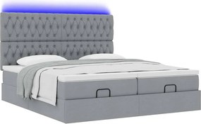 vidaXL Οθωμανικό κρεβάτι με στρώματα &amp; LEDs Ανοιχτό γκρι ύφασμα