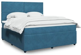 vidaXL Κρεβάτι Boxspring με Στρώμα Μπλε 180x200 εκ. Βελούδινο