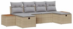 vidaXL Σετ Καναπέ Κήπου με μαξιλάρι 6 pcs Μπεζ Πολυ ράταν