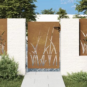 Πύλη Κήπου με Σχέδιο Γρασίδι 85 x 150 εκ. από Ατσάλι Corten - Καφέ