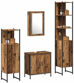 vidaXL Σετ Επίπλων Μπάνιου με ράφι 4 pcs Καφέ 33 x 33 x 185.5 εκ