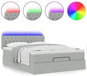 vidaXL Οθωμανικό κρεβάτι με στρώμα & LEDs Ανοιχτό γκρι Βελούδο