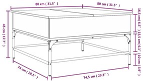 Τραπεζάκι Σαλονιού Μαύρο 80x80x45εκ. Επεξεργασμένο Ξύλο+Μέταλλο - Μαύρο