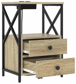vidaXL Κομοδίνο με Σταθμό Φόρτισης με συρτάρι 2 pcs Sonoma Δρυς