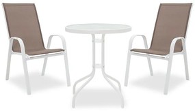 Σετ κήπου Calan-Watson σετ 3τεμ μέταλλο λευκό-textilene καφέ 60x60x70 εκ.