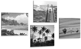 Σετ φωτογραφιών διακοπές δίπλα στη θάλασσα σε μαύρο & άσπρο - 4x 60x60