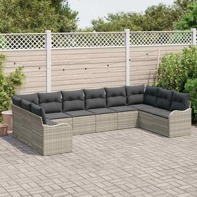 vidaXL Σετ Καναπέ Κήπου με μαξιλάρι 10 pcs Ανοιχτό γκρι Πολυ ράταν