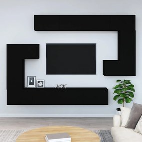 Έπιπλο Τηλεόρασης Επιτοίχιο Μαύρο από Επεξεργασμένο Ξύλο - Μαύρο