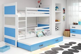 Κουκέτα  Riccon με 3o Κρεβάτι από μασίφ ξύλο White + Blue  90×200cm (Δώρο τα 3 Στρώματα)