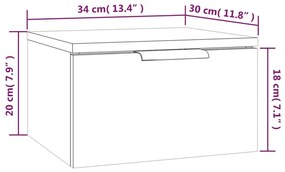 Κομοδίνο Επιτοίχιο Καπνιστή Δρυς 34x30x20 εκ. - Καφέ