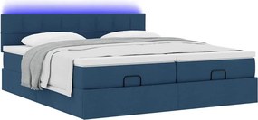 vidaXL Οθωμανικό κρεβάτι με στρώματα &amp; LEDs Μπλε 180x200cm ύφασμα
