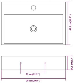 Νιπτήρας με Οπή Βρύσης Λευκός 76 x 42,5 x 14,5 εκ. Κεραμικός - Λευκό