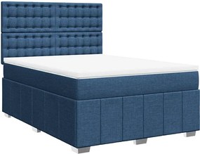 vidaXL Κρεβάτι Boxspring με Στρώμα Μπλε 140x190 εκ. Υφασμάτινο