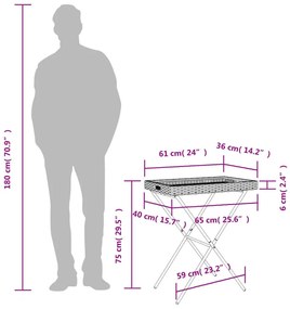 Τραπέζι Δίσκος Πτυσσόμενο Μπεζ 65x40x75 εκ. Συνθετικό Ρατάν - Μπεζ