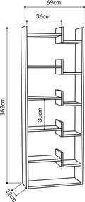 Βιβλιοθήκη Oppa Megapap χρώμα sapphire oak/λευκό 60x22x162εκ.