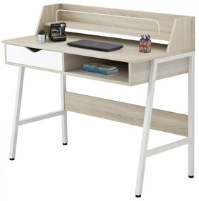 DESK  MELAMINE IN SONAMA AND WHITE-WHITE METAL FRAME 104Χ48Χ89Hcm.