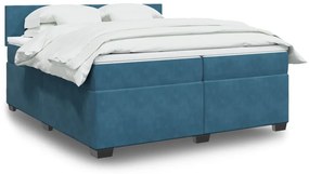 vidaXL Κρεβάτι Boxspring με Στρώμα Μπλε 200x200 εκ. Βελούδινο