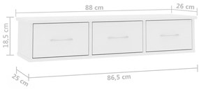 vidaXL Ράφι Τοίχου με Συρτάρια Λευκό 88 x 26 x 18,5 εκ. από Επεξ. Ξύλο