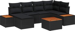 vidaXL Σετ Καναπέ Κήπου με μαξιλάρι 7 pcs Μαύρο Πολυρατάν
