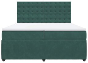 vidaXL Κρεβάτι Boxspring με Στρώμα Σκούρο Πράσινο 200x200εκ. Βελούδινο