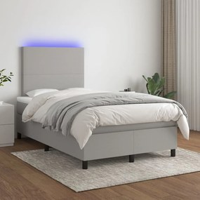 Κρεβάτι Boxspring με Στρώμα & LED Αν.Γκρι 120x200 εκ Υφασμάτινο