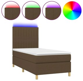 vidaXL Κρεβάτι Boxspring με Στρώμα &amp; LED Σκ.Καφέ 80x200 εκ. Υφασμάτινο