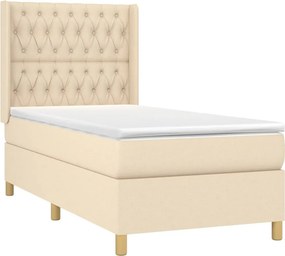 vidaXL Κρεβάτι Boxspring με Στρώμα &amp; LED Κρεμ 100x200 εκ. Υφασμάτινο