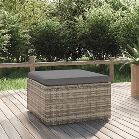 Υποπόδιο Κήπου Γκρι 55x55x30 εκ. Συνθετικό Ρατάν με Μαξιλάρι