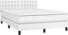 vidaXL Κρεβάτι Boxspring με Στρώμα &amp; LED Λευκό 140x200 εκ. Συνθ. Δέρμα