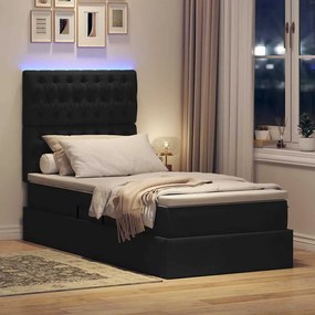 vidaXL LED Κρεβάτι αποθήκευσης με στρώμα Μαύρο 90 x 200 cm Ύφασμα