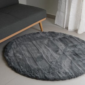 Στρογγυλό Xαλί Γούνινο (Φ120) Ravelia Fluffy Dark Grey