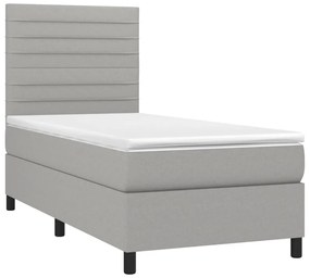 vidaXL Κρεβάτι Boxspring με Στρώμα &amp; LED Αν.Γκρι 90x190 εκ. Υφασμάτινο