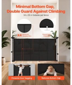 VEVOR Retractable Baby Gate 870 mm Tall Extend to 1400 mm Wide Kids Pets Black