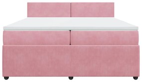 vidaXL Κρεβάτι Boxspring με Στρώμα Ροζ 200x200 εκ. Βελούδινο