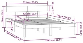 Πλαίσιο Κρεβατιού 135 x 190 εκ. Μασίφ Ξύλο Πεύκου Double - Καφέ