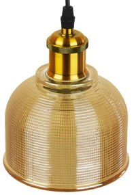 GloboStar® SEGRETO 01448 Vintage Κρεμαστό Φωτιστικό Οροφής Μονόφωτο 1 x E27 Χρυσό Γυάλινο Διάφανο Καμπάνα με Χρυσό Ντουί Φ14 x Υ18cm