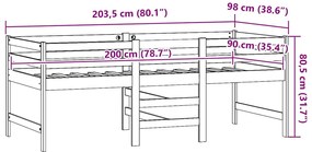 vidaXL Σκελετός Κρεβατιού Χωρίς Στρώμα 90x200 εκ Μασίφ Ξύλο Πεύκου