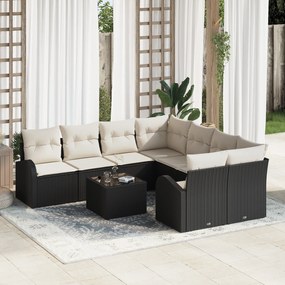 vidaXL 9 τμχ Garden Sofa Set με μαξιλάρια σε μαύρο πολυ ράτταν