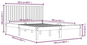 vidaXL Πλαίσιο Κρεβατιού Μαύρο 200 x 200 εκ. από Μασίφ Ξύλο Πεύκου