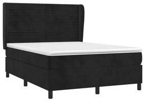 Κρεβάτι Boxspring με Στρώμα Μαύρο 140x200 εκ. Βελούδινο - Μαύρο