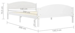 Πλαίσιο Κρεβατιού Λευκό 140 x 200 εκ. από Μασίφ Ξύλο Πεύκου - Λευκό