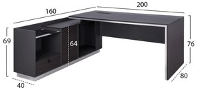 ΓΡΑΦΕΙΟ ΕΠΑΓΓΕΛΜΑΤΙΚΟ ΑΡΙΣΤΕΡΗ ΓΩΝΙΑ ROSEWOOD HM2112L 200X160X76Υ εκ.