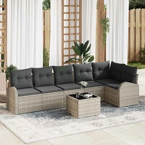 vidaXL Σετ Καναπέ Κήπου με μαξιλάρι 7 pcs Ανοιχτό γκρι Πολυ ράταν