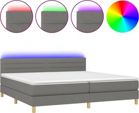 vidaXL Κρεβάτι Boxspring με Στρώμα &amp; LED Σκ.Γκρι 200x200εκ. Υφασμάτινο